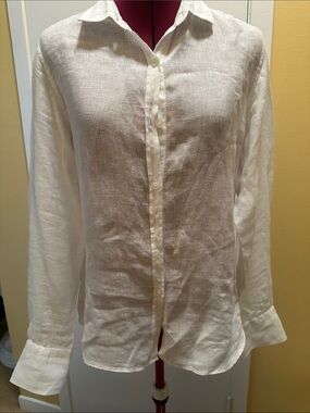Fedeli Ivory Linen Button-Front Top, Like New, Luxury Italian Shirt